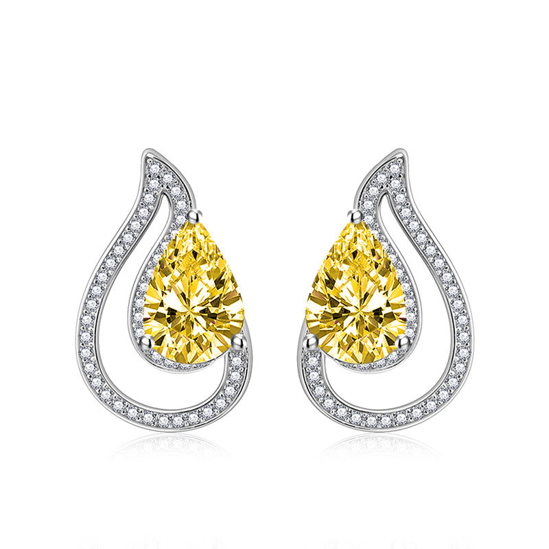 Crushed Ice Cut Cubic Zirconia Silver Plated Teardrop Shaped Stud Earrings
