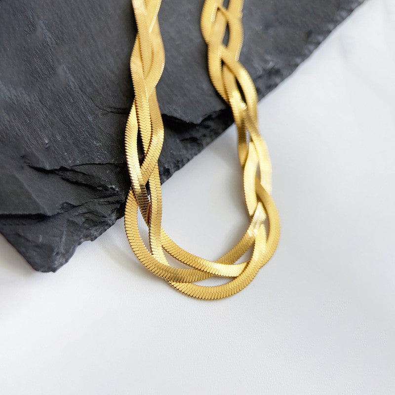 Designs & You Stainless Steel Gold-Plated Anti Tarnish Thick Snake Chain Triple Strand Necklace