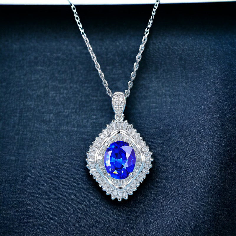 Designs & You Blue Silver Plated AD Studded Cubic Zirconia Necklace