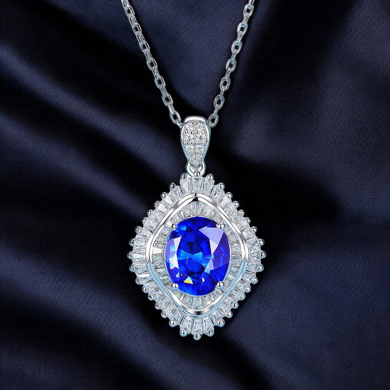 Designs & You Blue Silver Plated AD Studded Cubic Zirconia Necklace