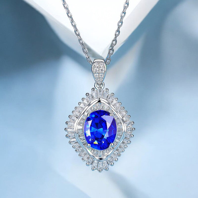 Designs & You Blue Silver Plated AD Studded Cubic Zirconia Necklace