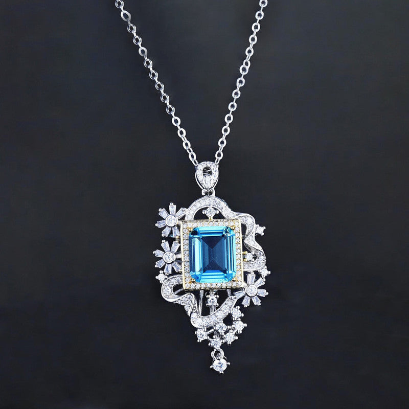 Designs & You Blue Silver Plated Cubic Zirconia Studded Square Shaped Necklace