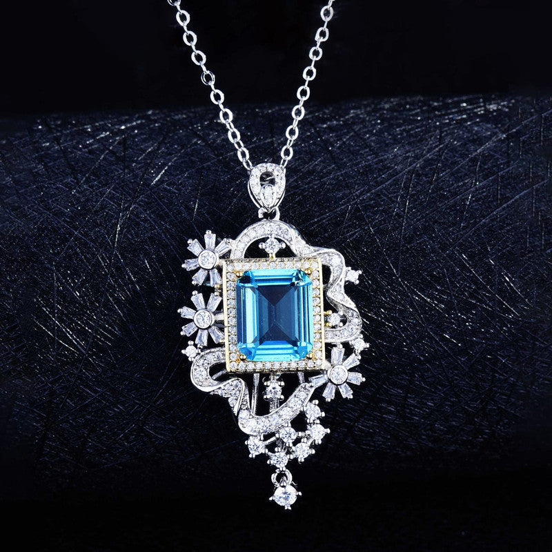 Designs & You Blue Silver Plated Cubic Zirconia Studded Square Shaped Necklace