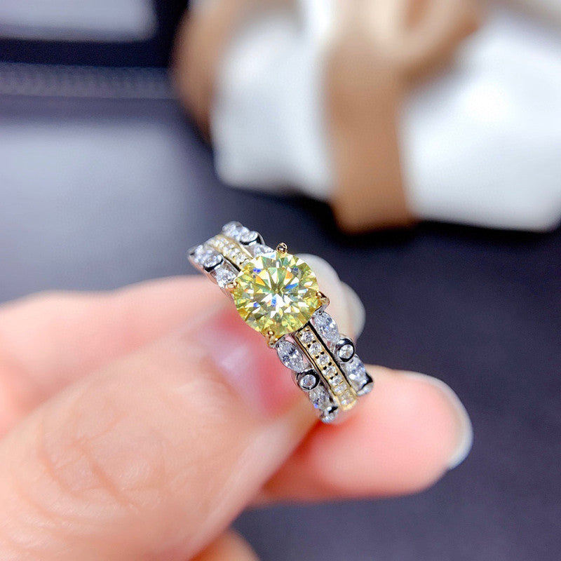 Designs & You Yellow Silver Plated Cubic Zirconia Studded Adjustable Ring