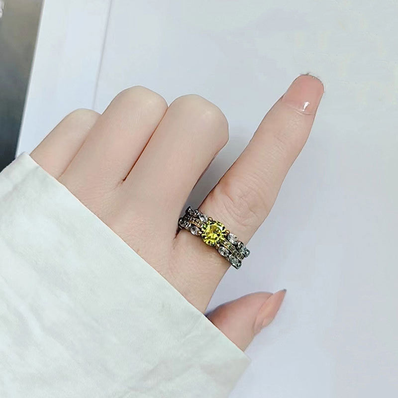 Designs & You Yellow Silver Plated Cubic Zirconia Studded Adjustable Ring