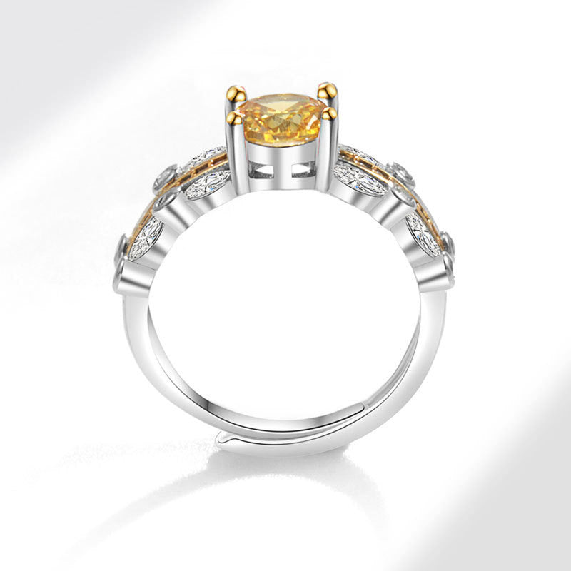 Designs & You Yellow Silver Plated Cubic Zirconia Studded Adjustable Ring