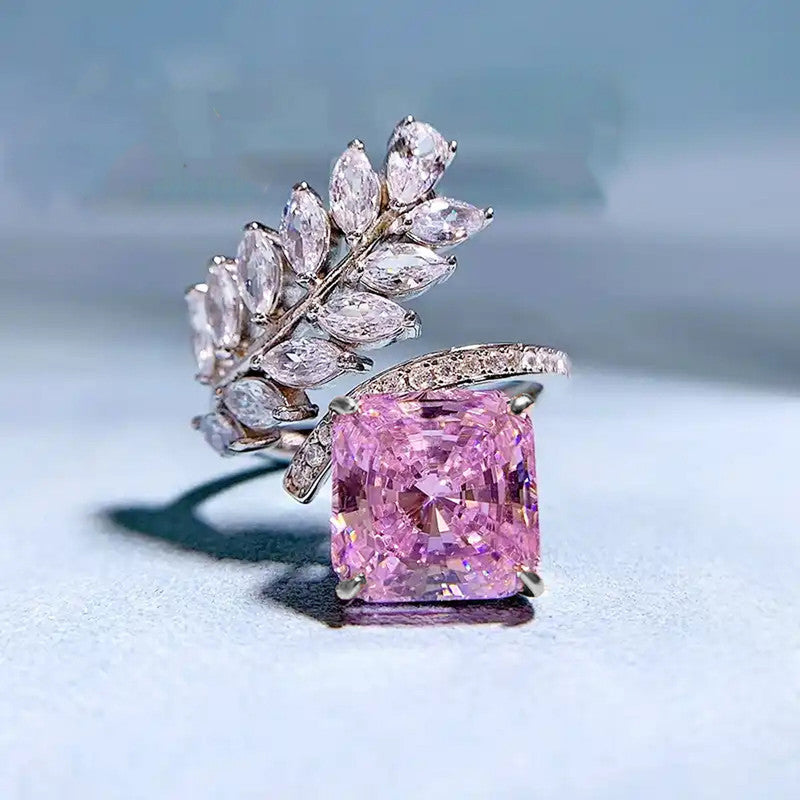 Designs & You Pink Silver Plated Cubic Zirconia Studded Adjustable Ring