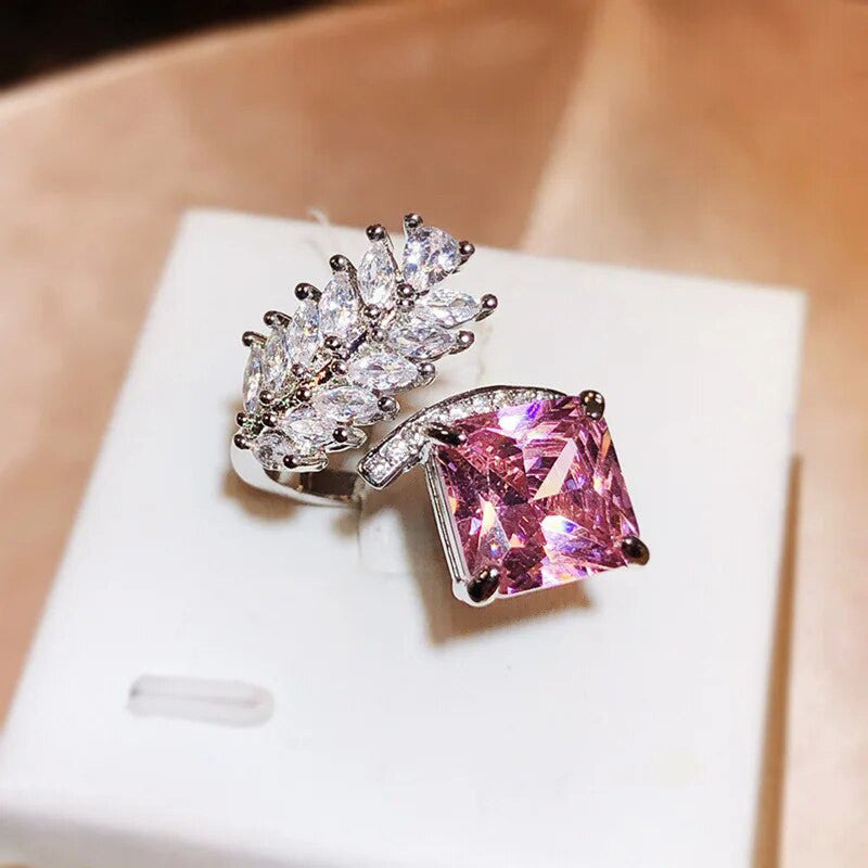 Designs & You Pink Silver Plated Cubic Zirconia Studded Adjustable Ring