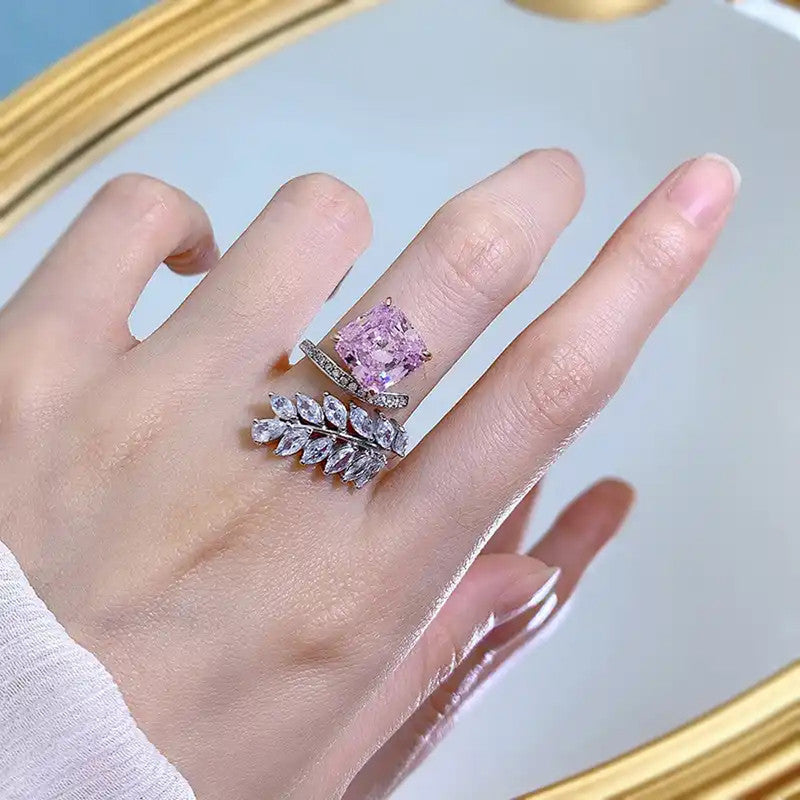 Designs & You Pink Silver Plated Cubic Zirconia Studded Adjustable Ring