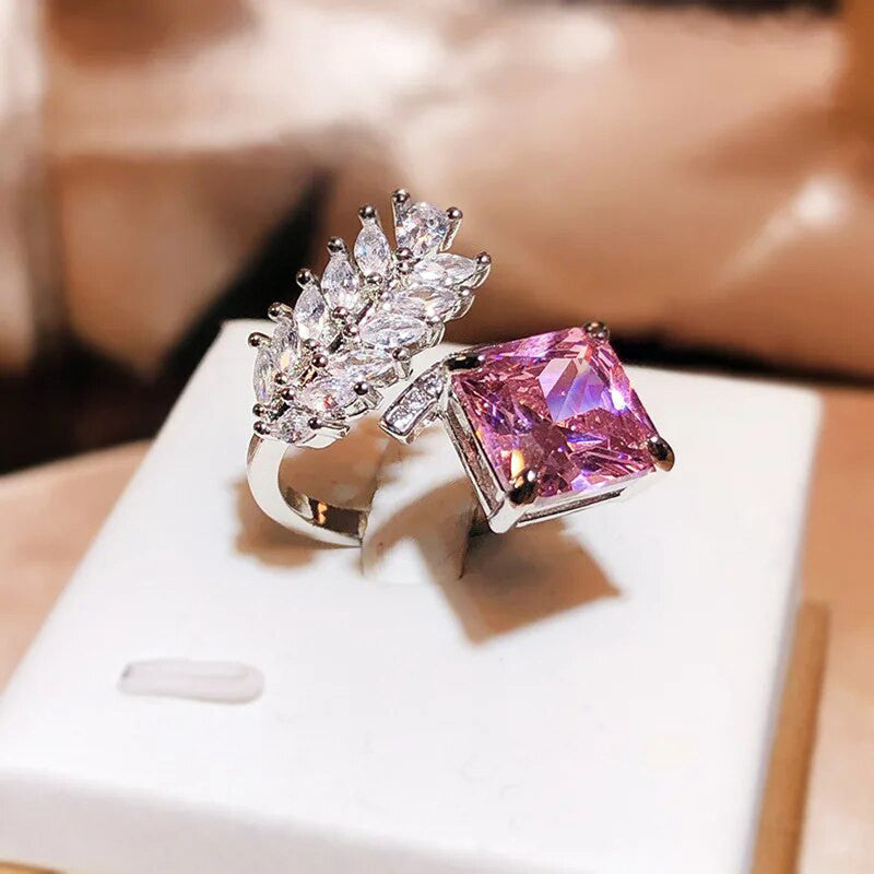 Designs & You Pink Silver Plated Cubic Zirconia Studded Adjustable Ring