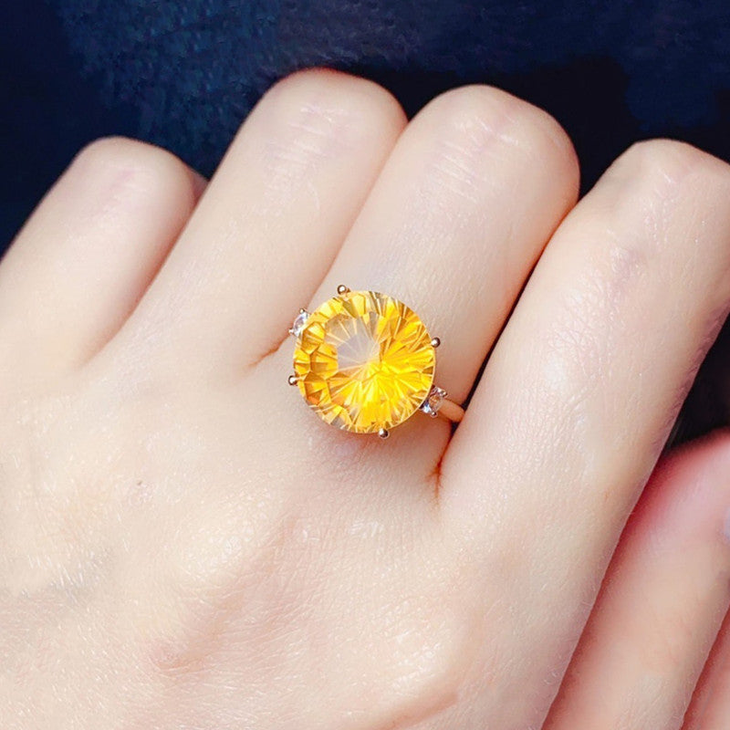 Designs & You Womens Silver Plated Yellow Crystal Stone Studded Ring