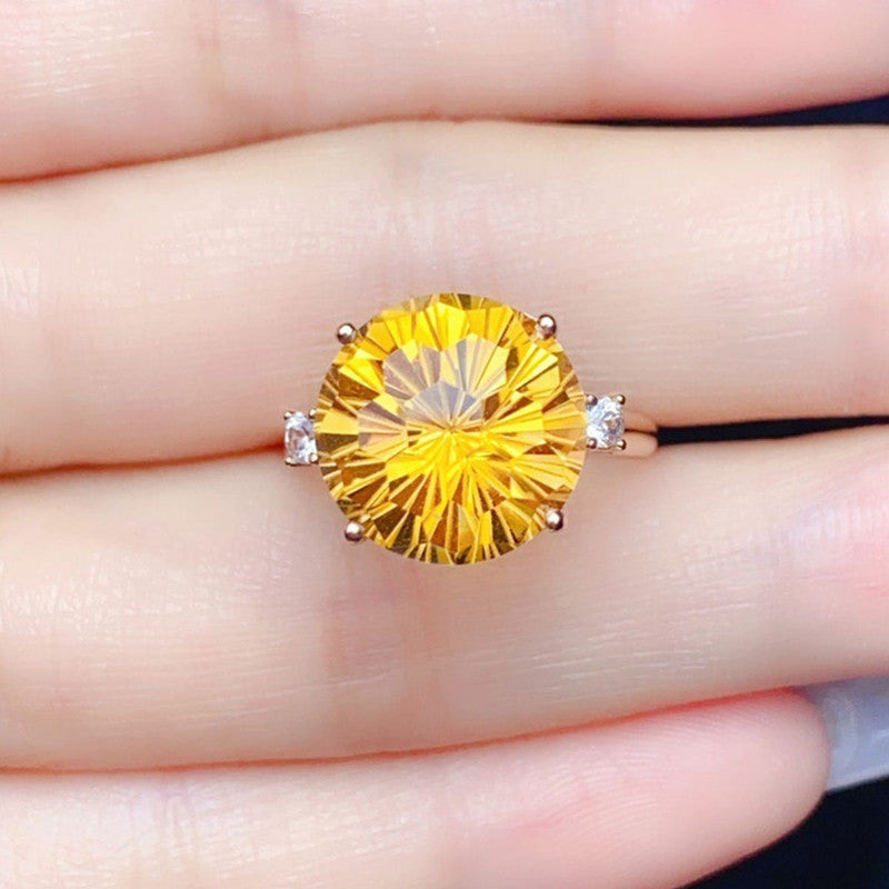 Designs & You Womens Silver Plated Yellow Crystal Stone Studded Ring