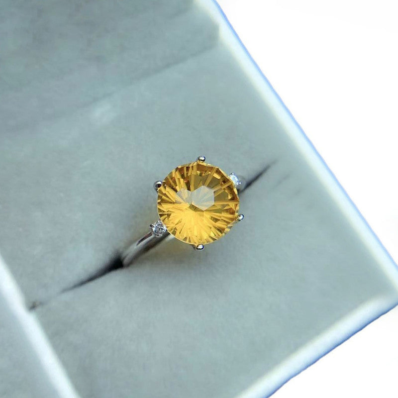 Designs & You Womens Silver Plated Yellow Crystal Stone Studded Ring