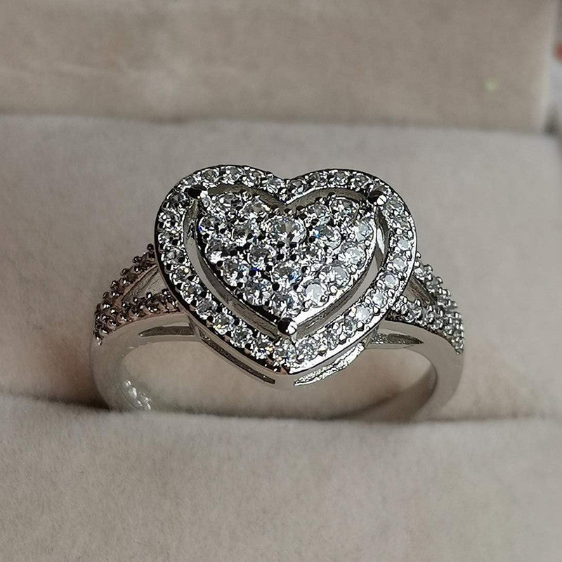 Designs & You White Silver Plated American Diamond Studded Ring