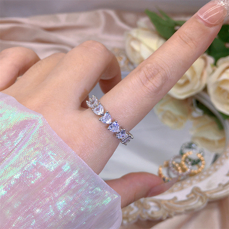 Designs & You White Silver Plated American Diamond Studded Heart Shaped Ring