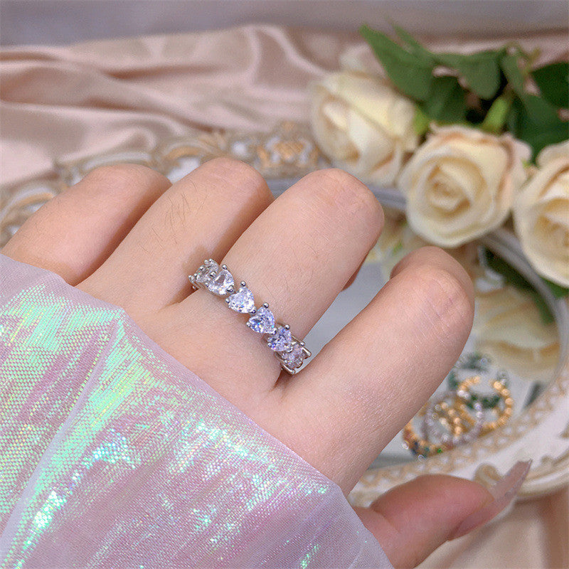 Designs & You White Silver Plated American Diamond Studded Heart Shaped Ring