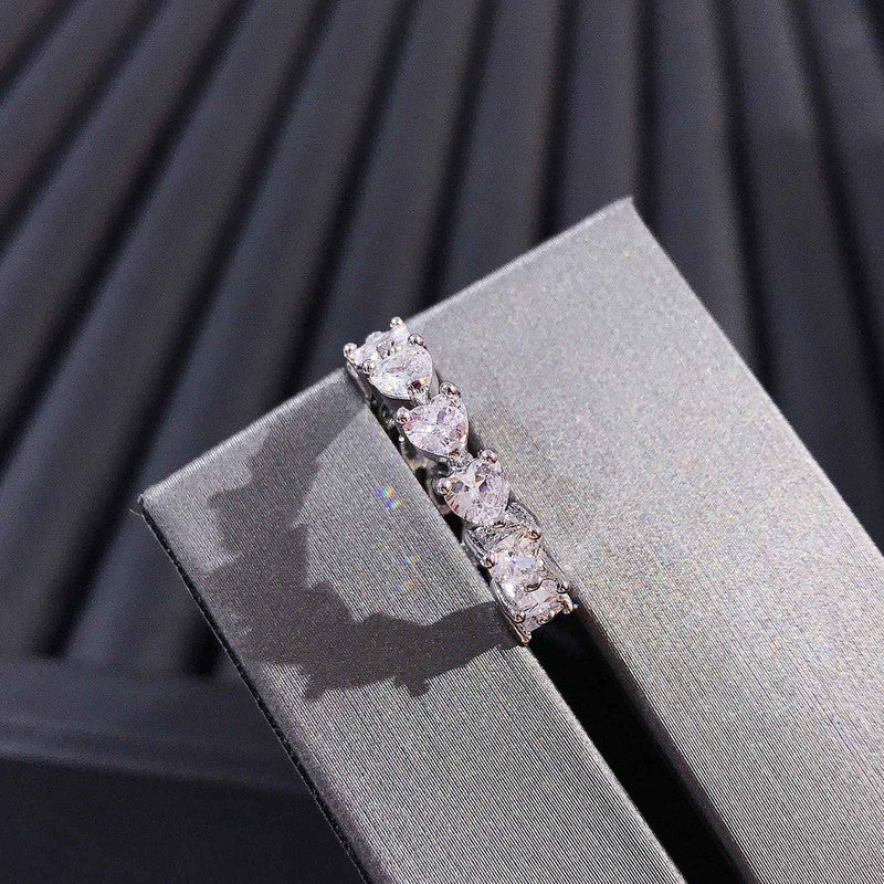 Designs & You White Silver Plated American Diamond Studded Heart Shaped Ring