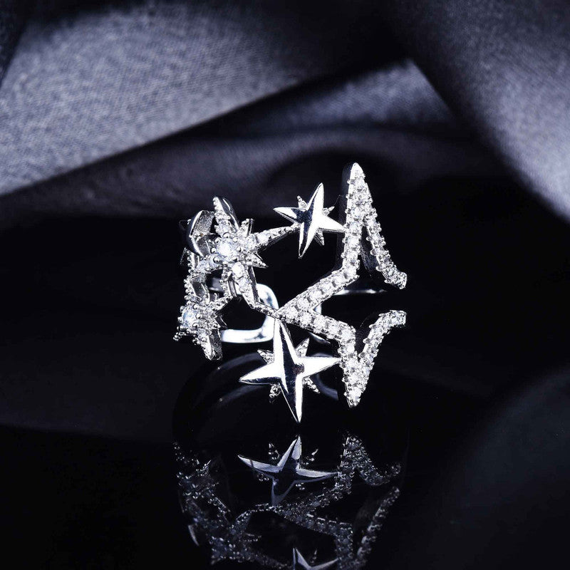 Designs & You White Silver Plated American Diamond Studded Adjustable Ring