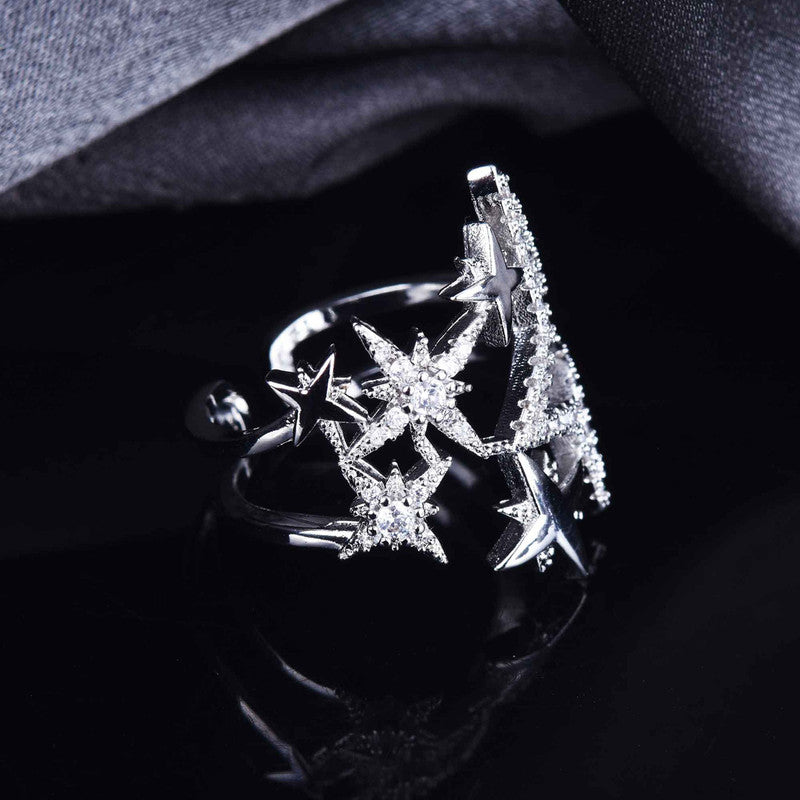 Designs & You White Silver Plated American Diamond Studded Adjustable Ring