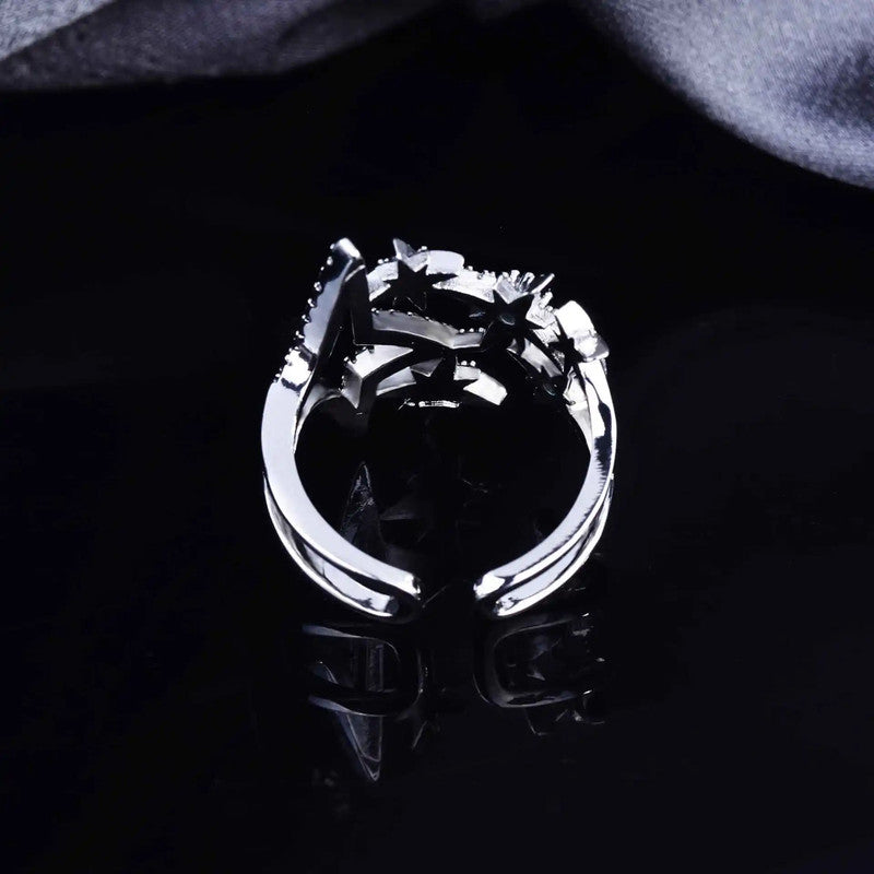 Designs & You White Silver Plated American Diamond Studded Adjustable Ring