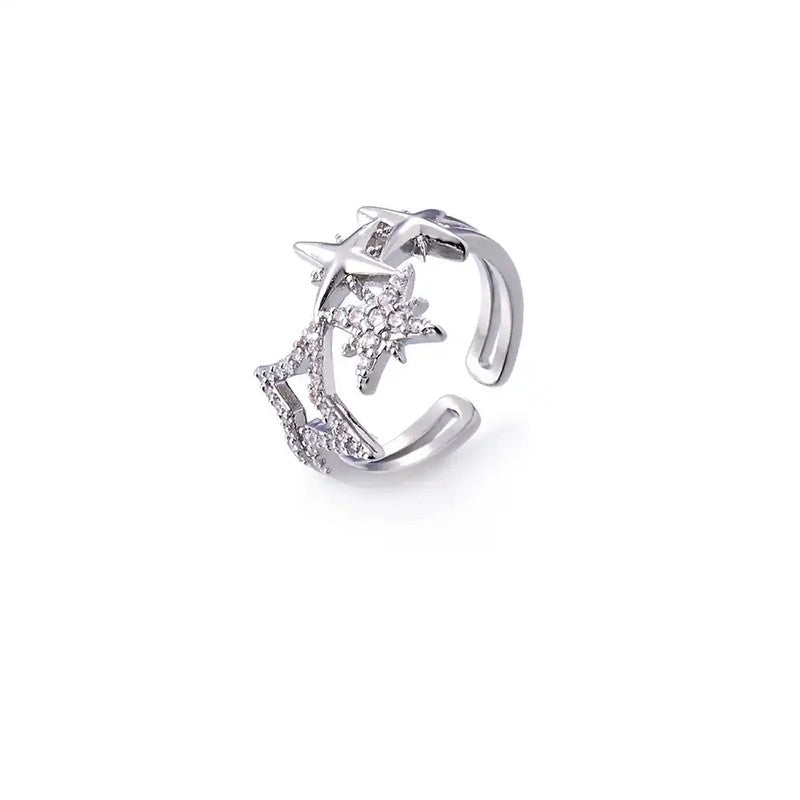 Designs & You White Silver Plated American Diamond Studded Adjustable Ring