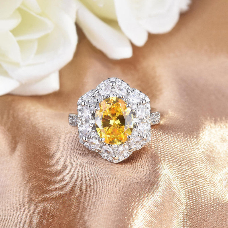 Designs & You Yellow Silver Plated Cubic Zirconia Studded Ring
