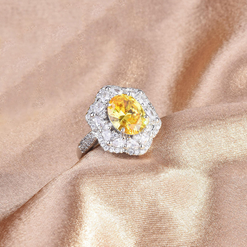 Designs & You Yellow Silver Plated Cubic Zirconia Studded Ring