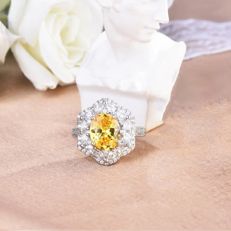 Designs & You Yellow Silver Plated Cubic Zirconia Studded Ring