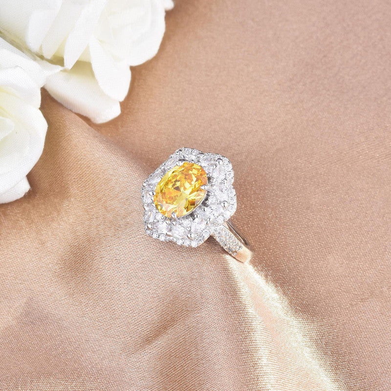 Designs & You Yellow Silver Plated Cubic Zirconia Studded Ring
