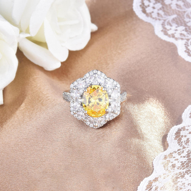 Designs & You Yellow Silver Plated Cubic Zirconia Studded Ring