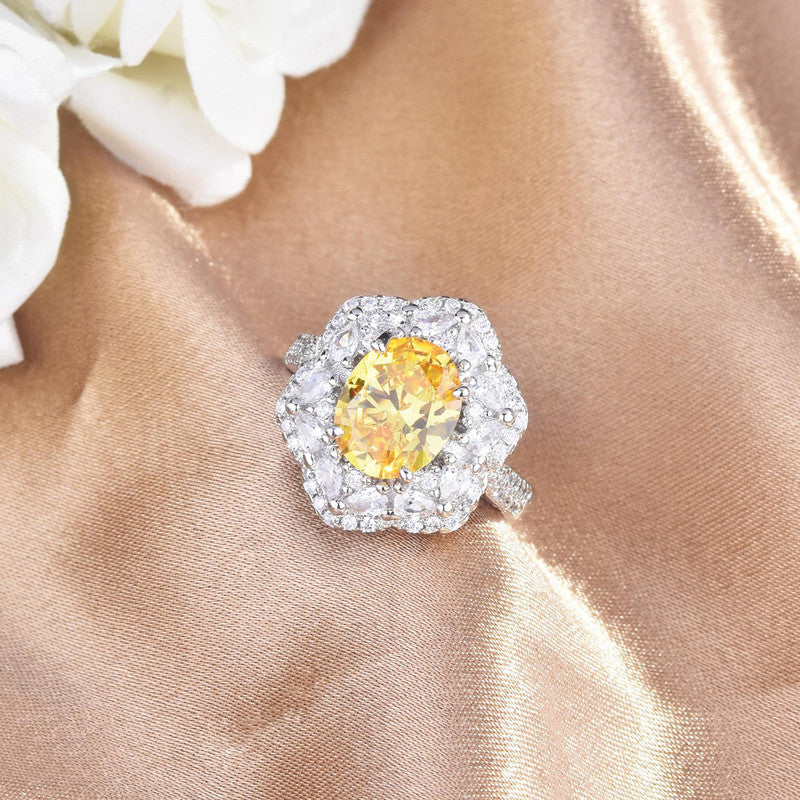 Designs & You Yellow Silver Plated Cubic Zirconia Studded Ring
