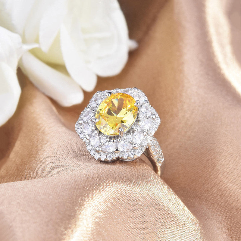 Designs & You Yellow Silver Plated Cubic Zirconia Studded Ring