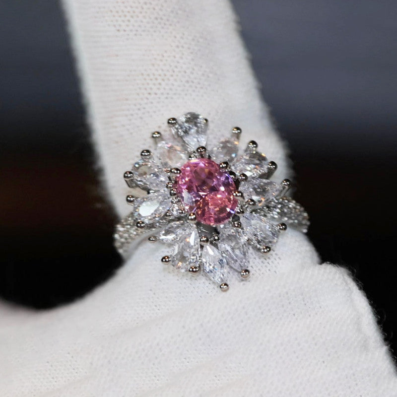 Designs & You Womens Silver Plated Pink Crystal Stone Studded Ring