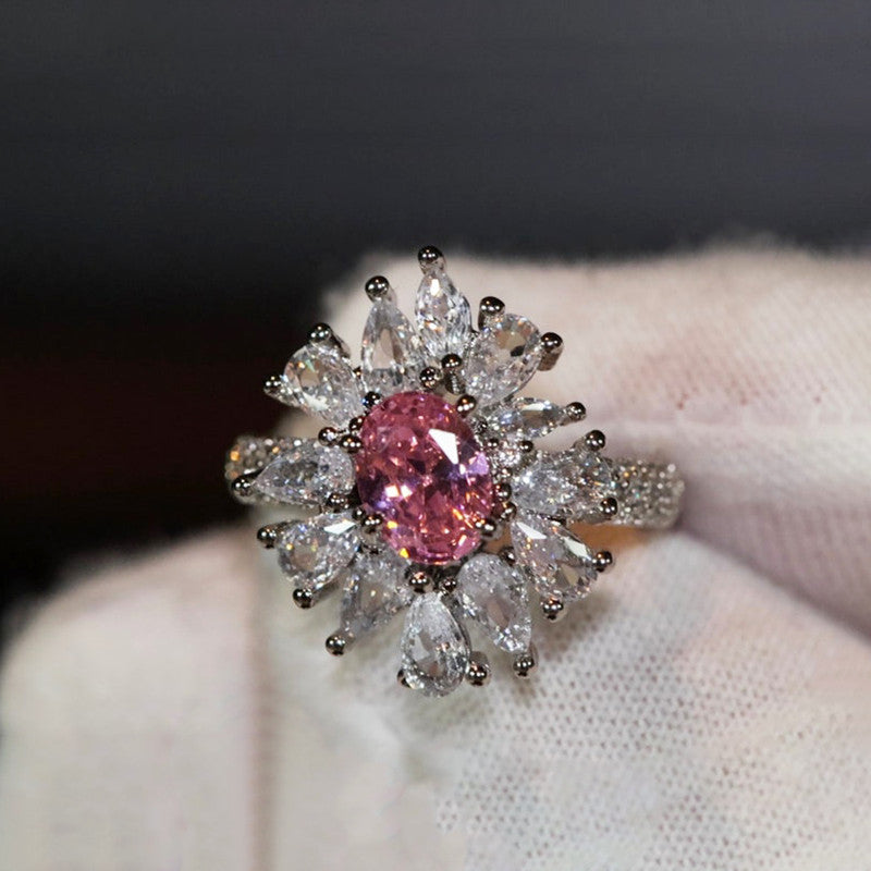 Designs & You Womens Silver Plated Pink Crystal Stone Studded Ring
