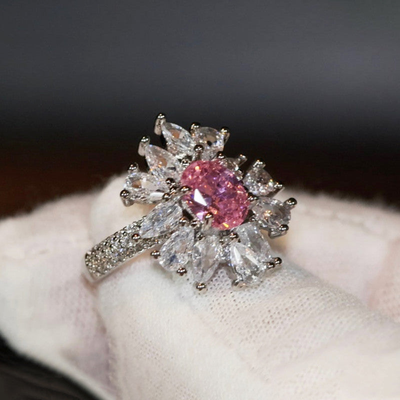 Designs & You Womens Silver Plated Pink Crystal Stone Studded Ring