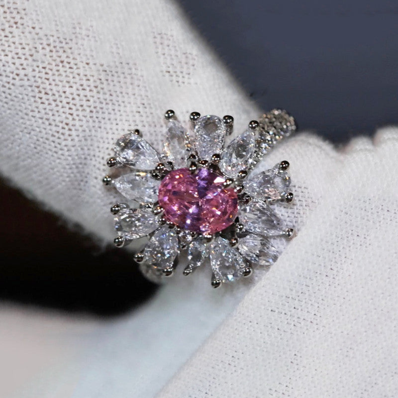 Designs & You Womens Silver Plated Pink Crystal Stone Studded Ring