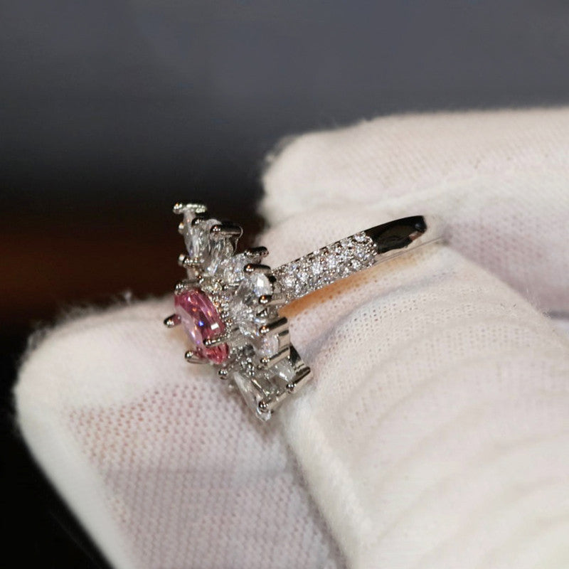 Designs & You Womens Silver Plated Pink Crystal Stone Studded Ring