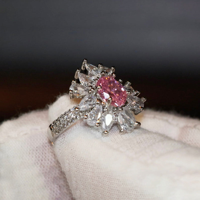 Designs & You Womens Silver Plated Pink Crystal Stone Studded Ring