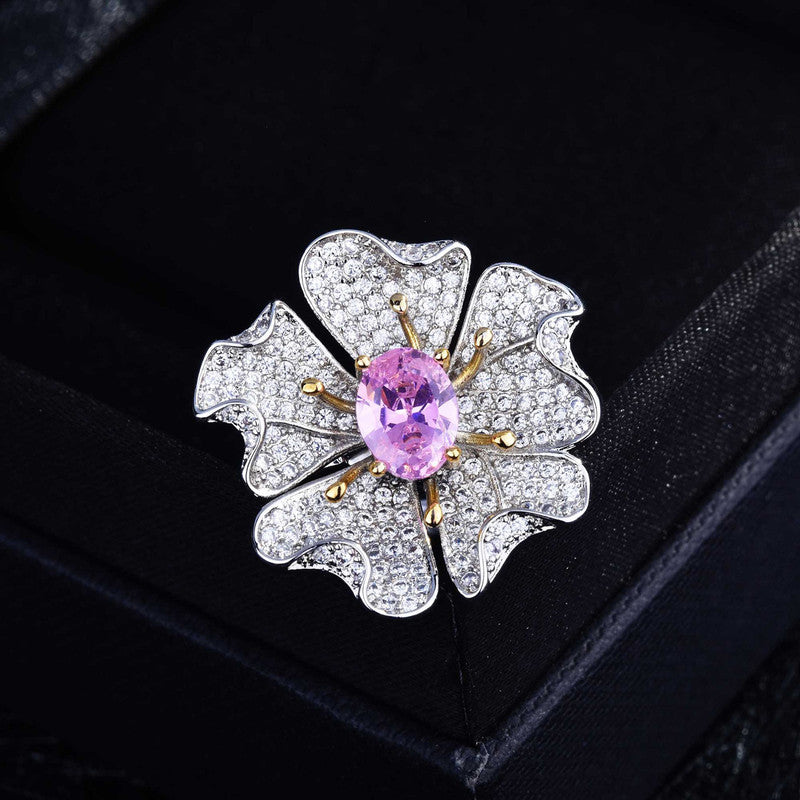 Designs & You Pink Silver Plated Cubic Zirconia Studded Ring