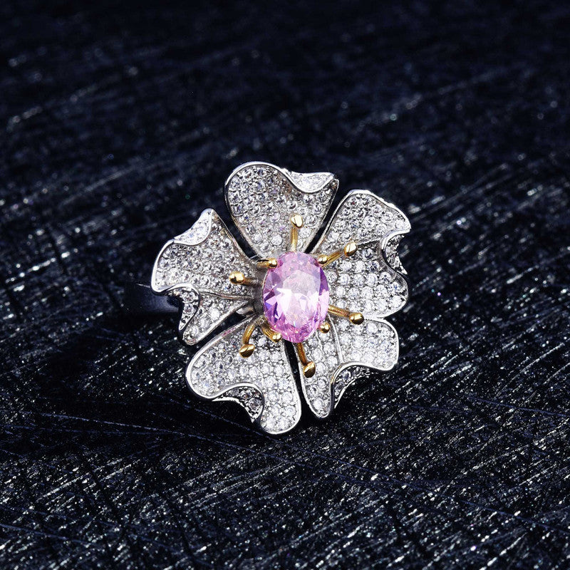 Designs & You Pink Silver Plated Cubic Zirconia Studded Ring