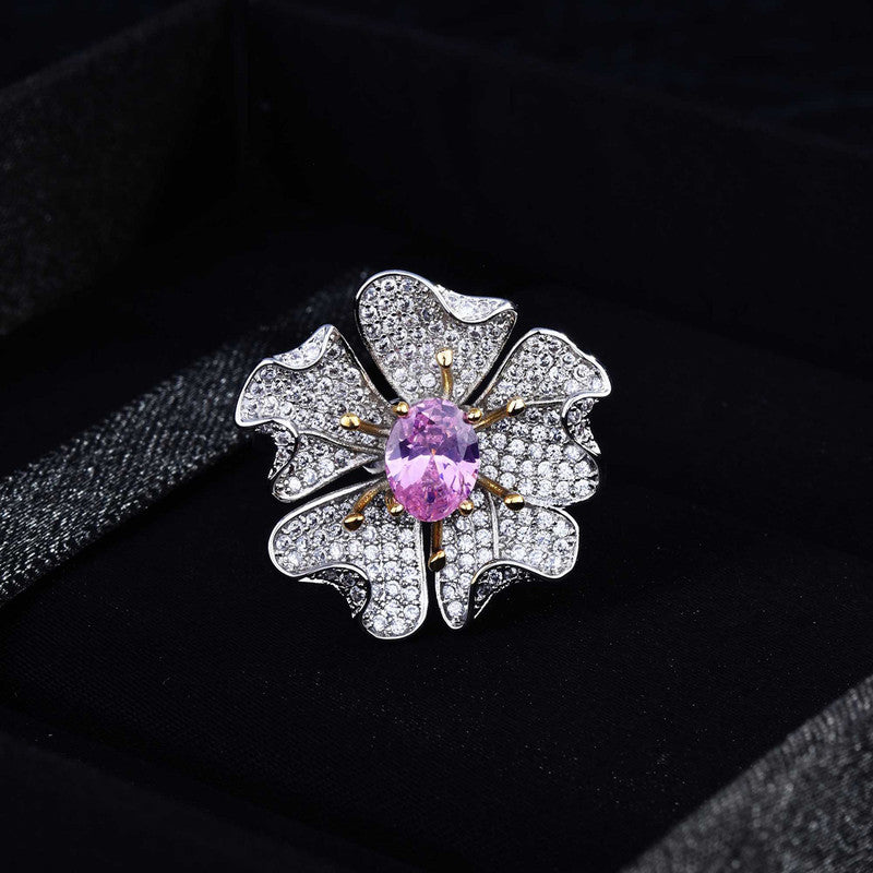 Designs & You Pink Silver Plated Cubic Zirconia Studded Ring