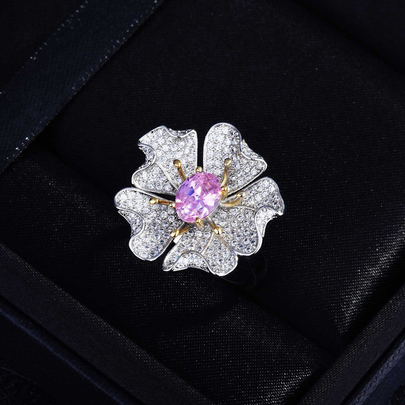 Designs & You Pink Silver Plated Cubic Zirconia Studded Ring