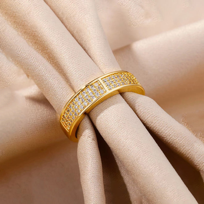 Designs & You Gold Plated Anti Tarnish Stainless Steel AD studded Adjustable Finger Ring