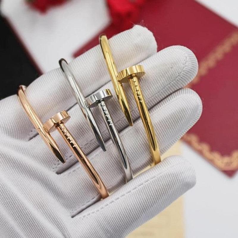 Gold, Rose Gold and Silver Plated Stainless Steel Anti Tarnish Nail Bracelet Combo of 3