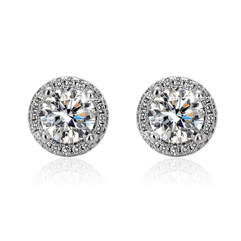 Silver Plated American Diamond Studded Beautiful Circular Solitaire Stud Earrings