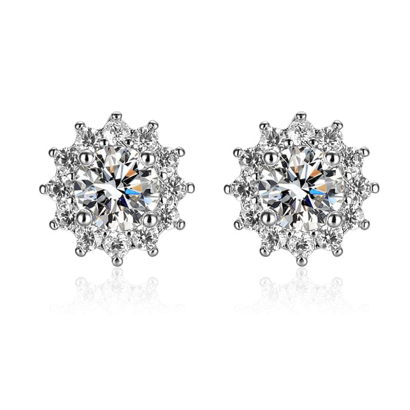 Silver Plated American Diamond Studded Floral Solitaire Stud Earrings