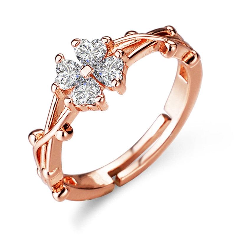 Rose Gold Plated American Diamond Studded Floral Contemporary Adjustable Finger Ring