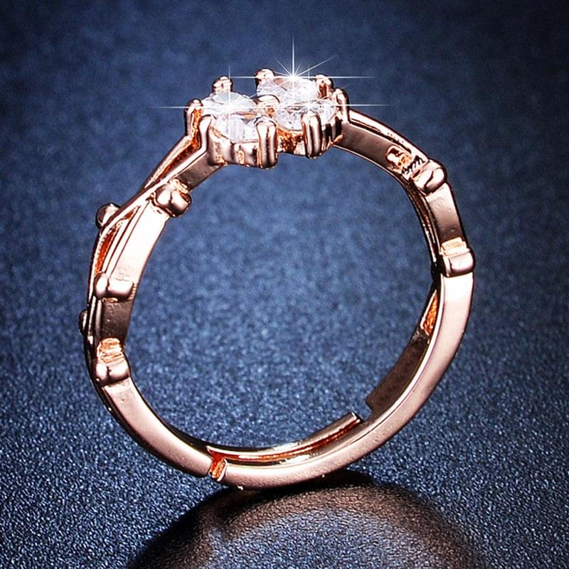 Rose Gold Plated American Diamond Studded Floral Contemporary Adjustable Finger Ring