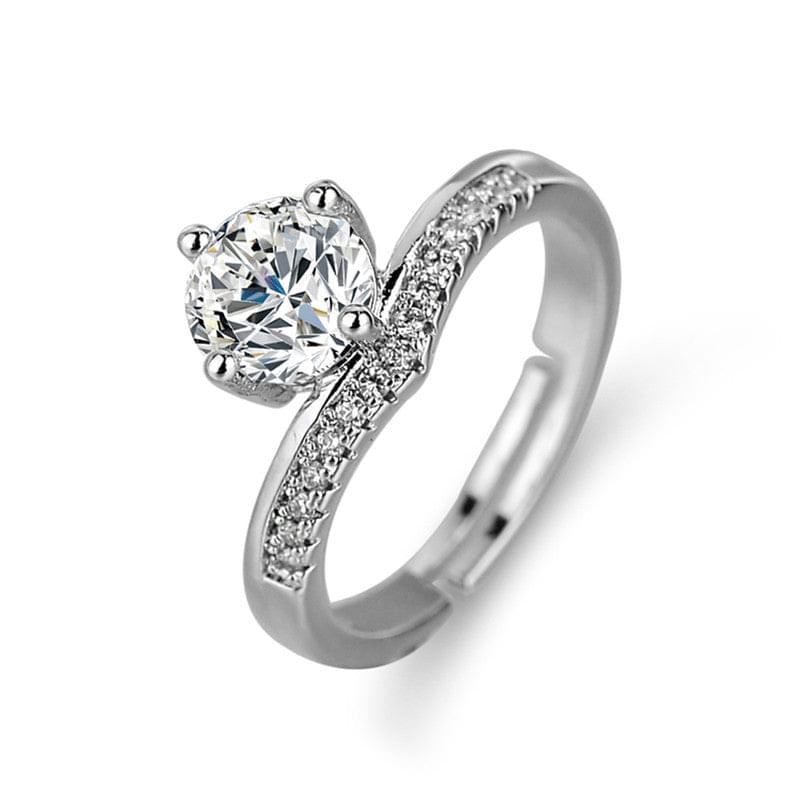 Silver Plated American Diamond Studded Contemporary Solitaire Adjustable Finger Ring