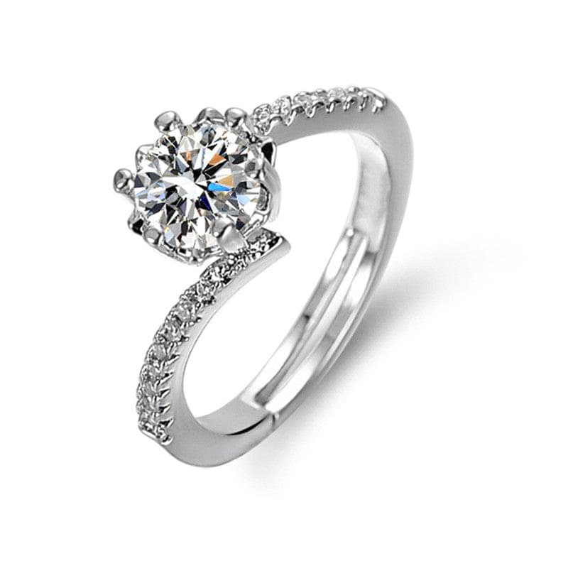 Silver Plated American Diamond Studded Contemporary Design Solitaire Adjustable Finger Ring